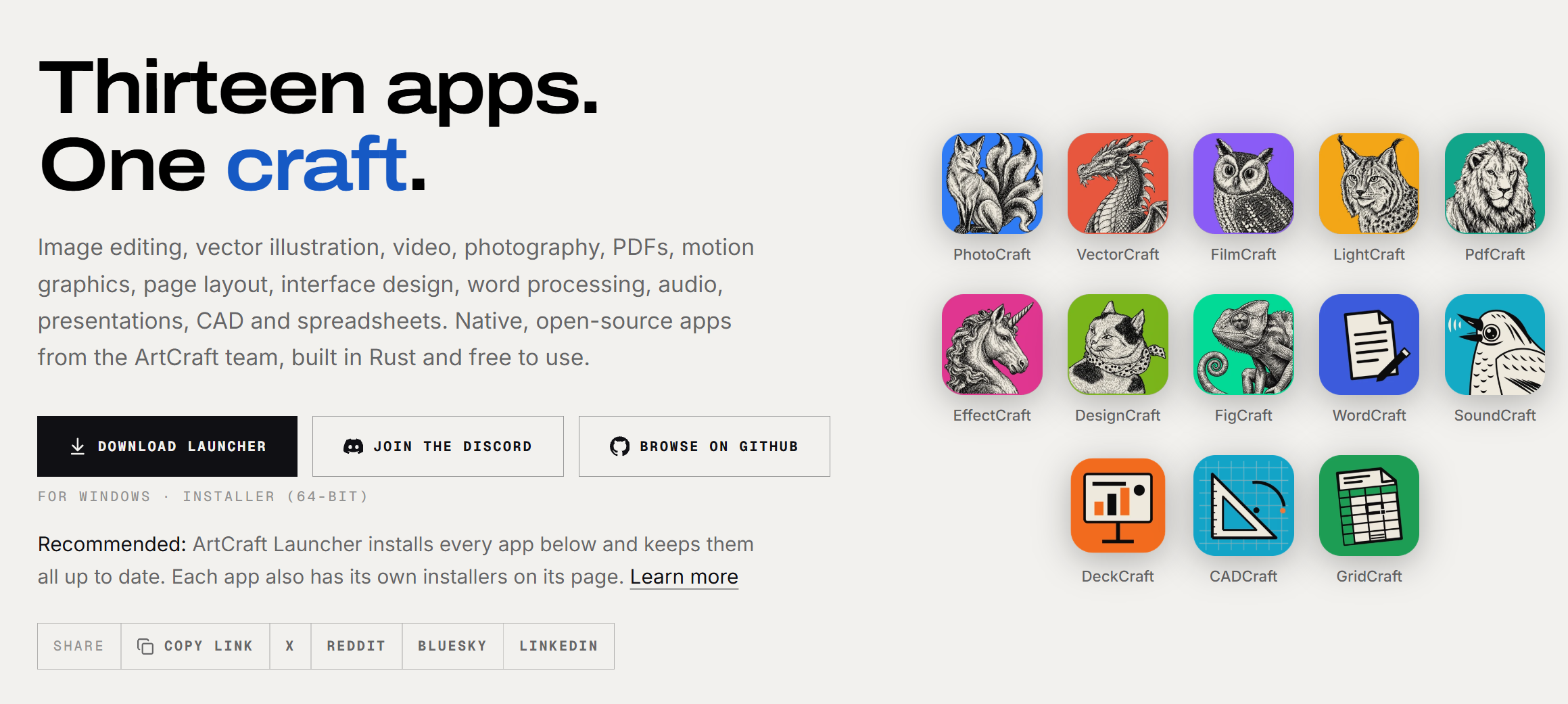 Overview of the 13 official ArtCraft Crafting Apps