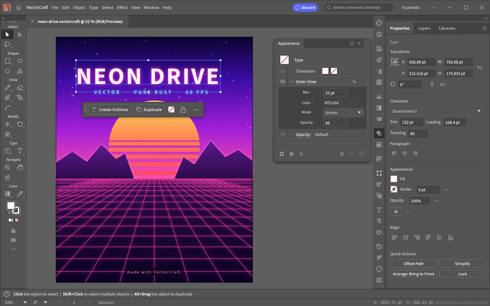 VectorCraft application interface