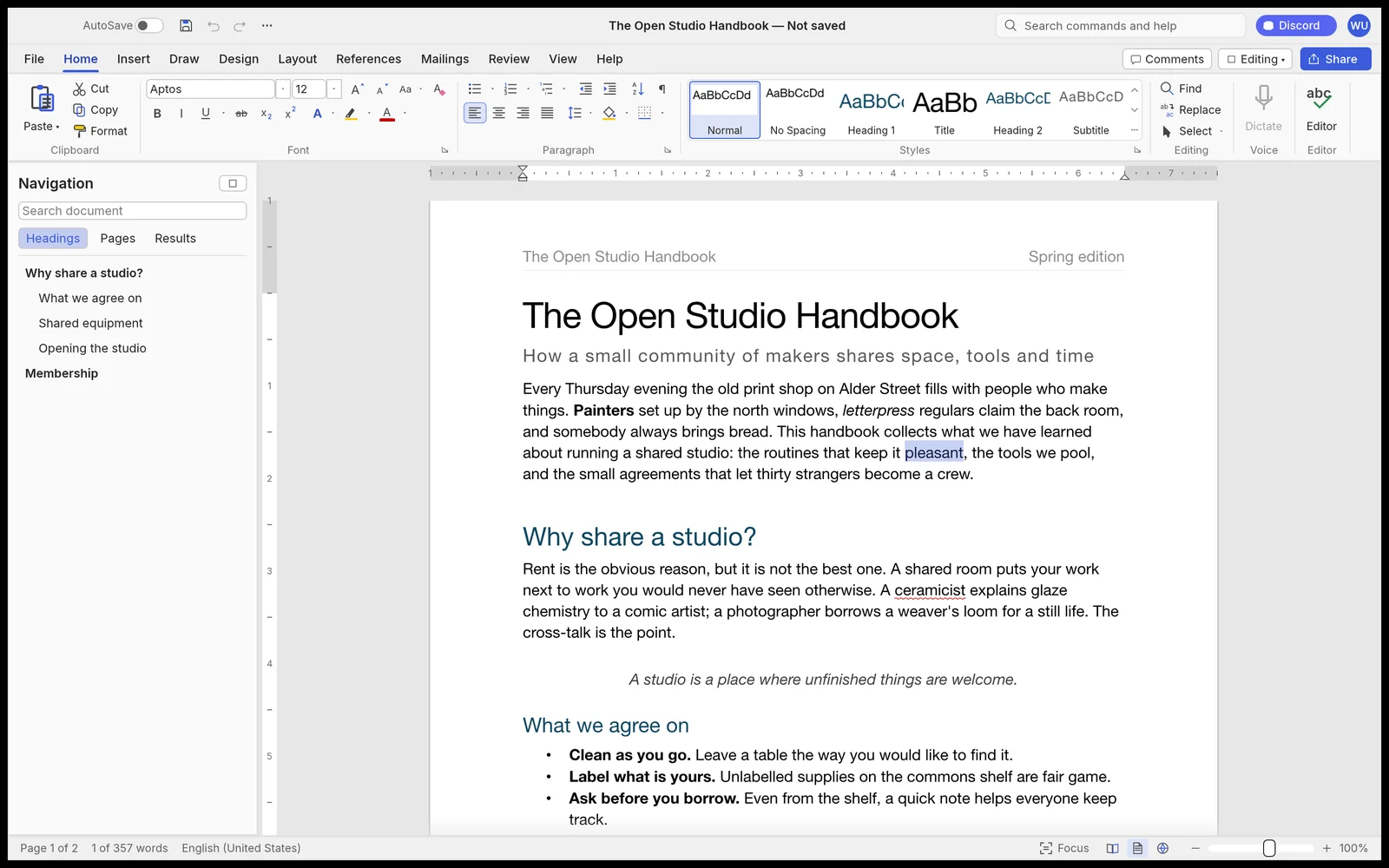 WordCraft application interface